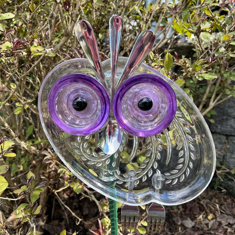 Glass Garden Owl- purple- handmade